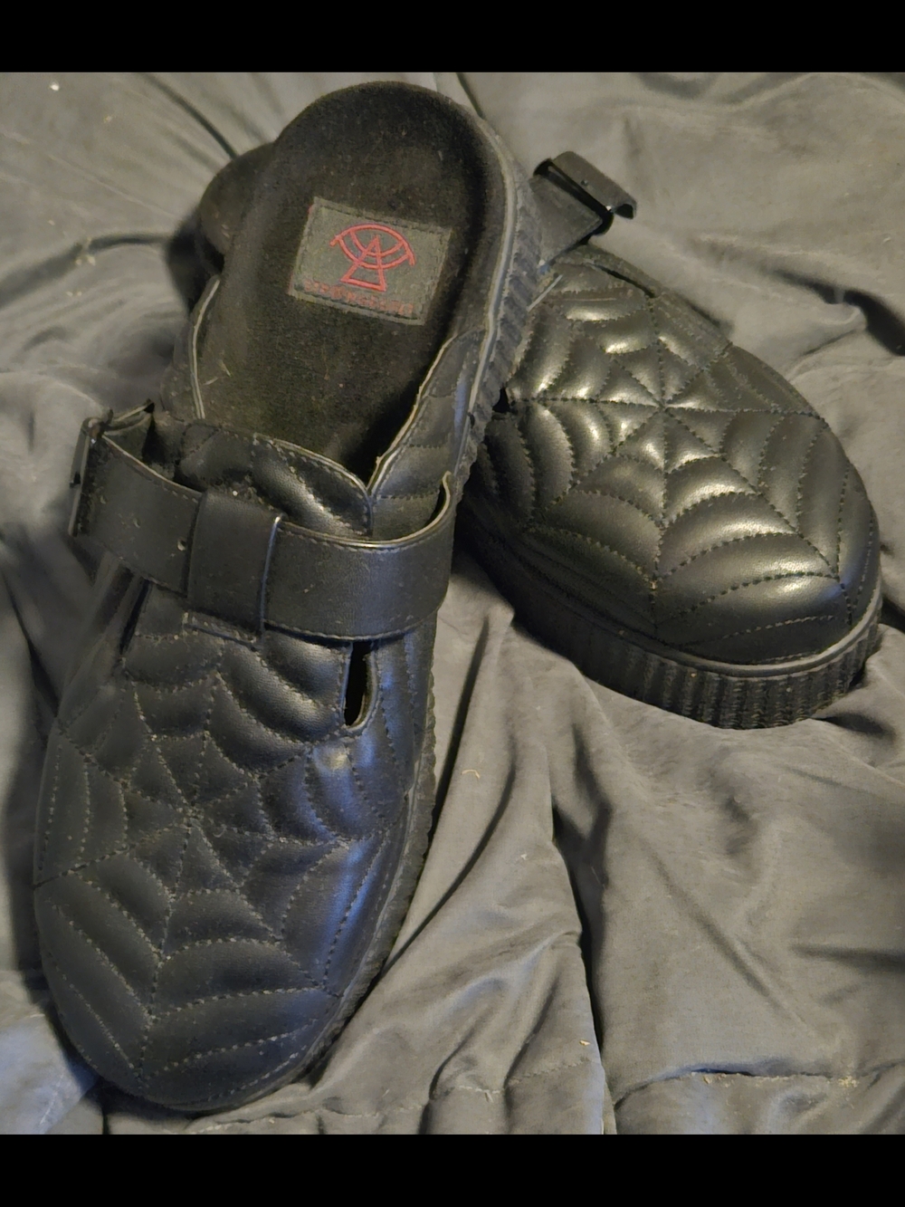 Quilted Black Slip-On Loafers with Adjustable Strap